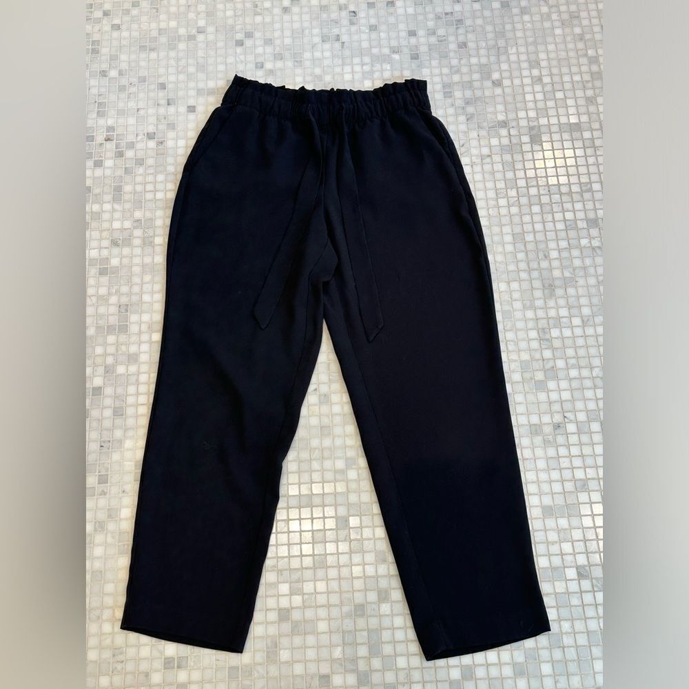 LOFT Relaxed Straight Leg Black Pants with Elastic Waist and Drawstring Waist